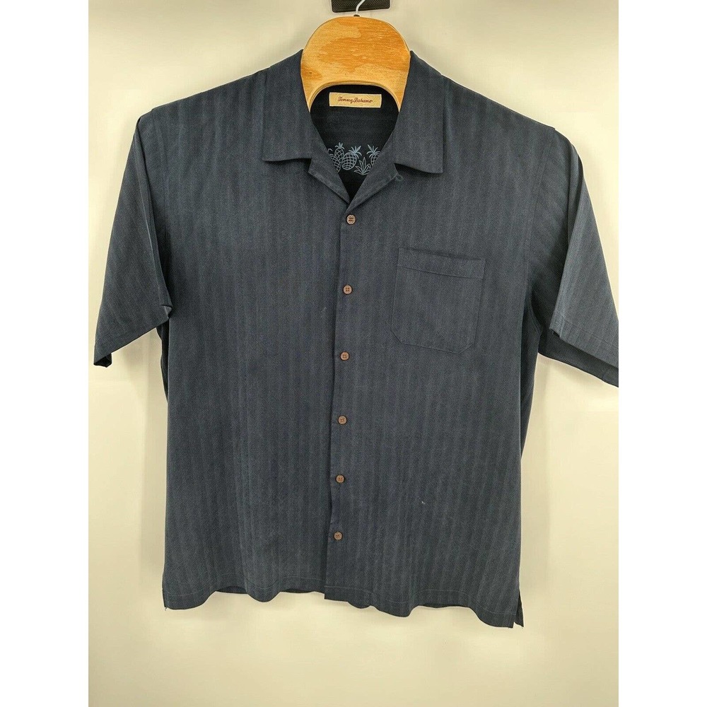 Tommy Bahama Hawaiian Shirt Mens XL Camp Relax 100% Silk Short Sleeve Navy